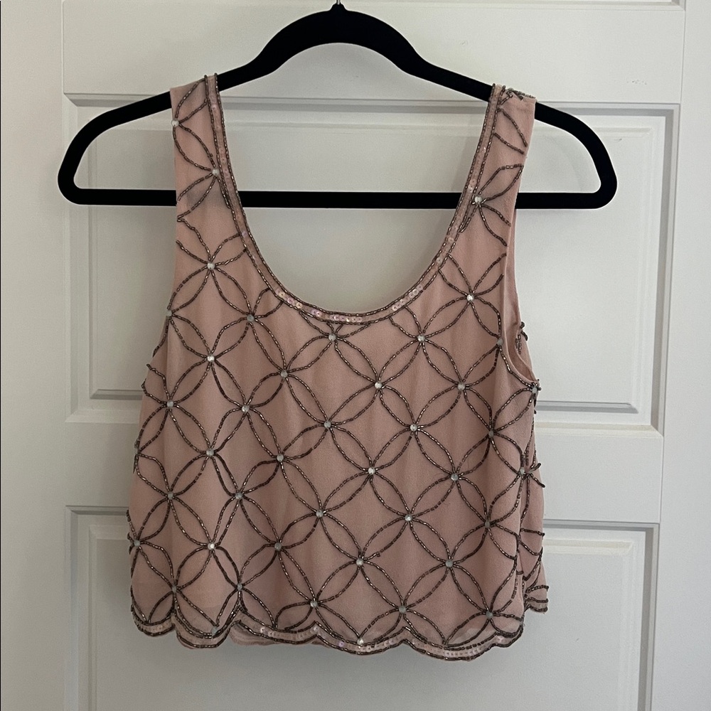 Pink Beaded Cropped Tank Top